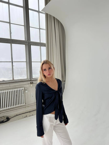 Freja satin blouse - Navy