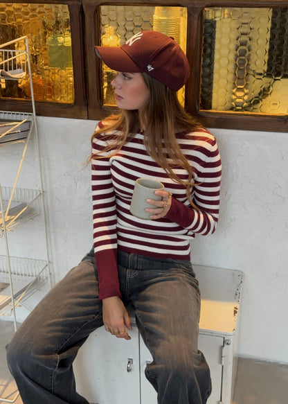 Dahlia blouse with stripes - Red/white