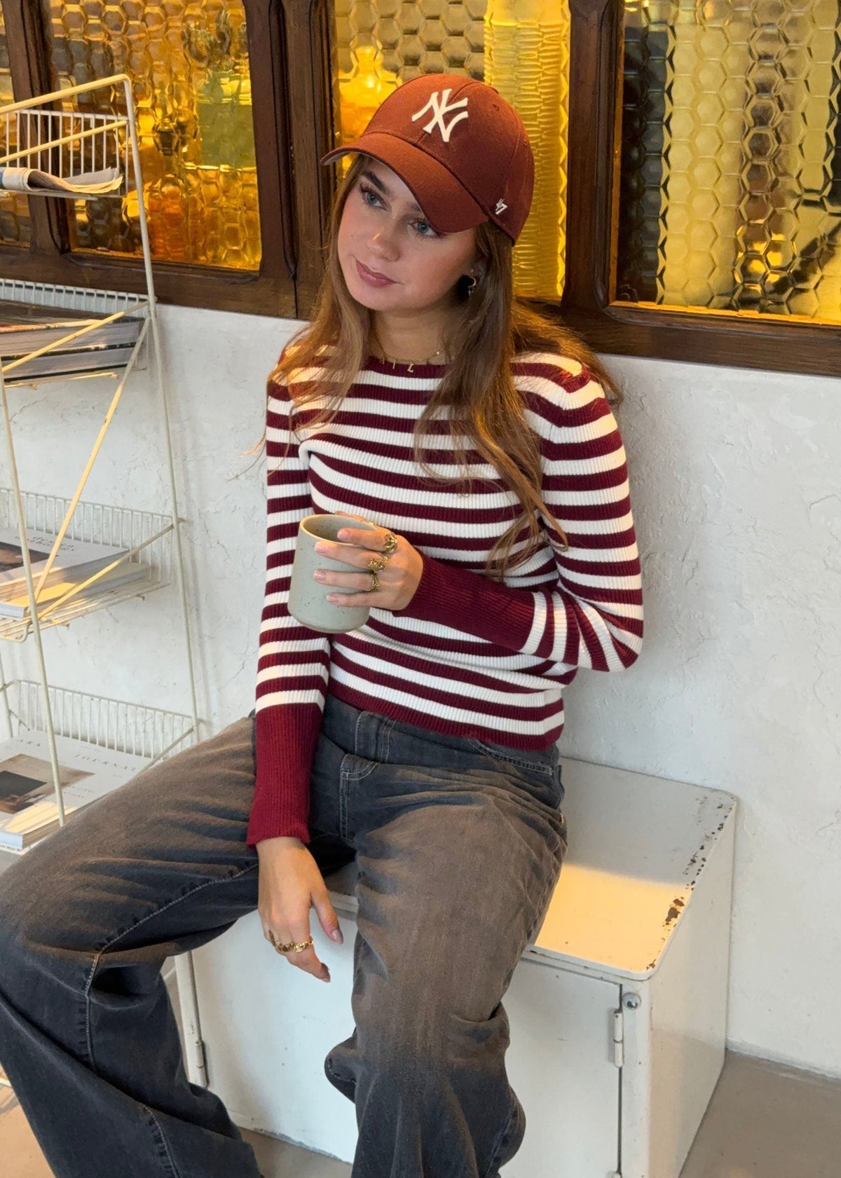 Dahlia blouse with stripes - Red/white