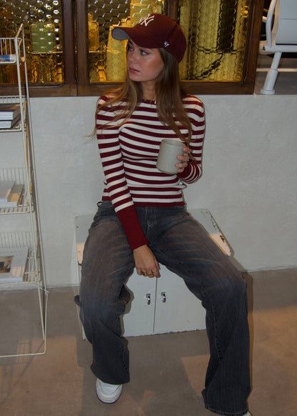 Dahlia blouse with stripes - Red/white