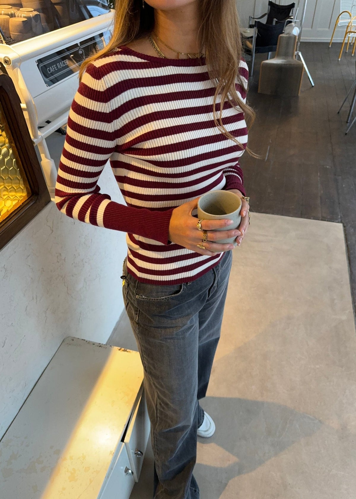 Dahlia blouse with stripes - Red/white