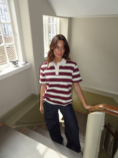 Linna striped polo – Red/beige/white