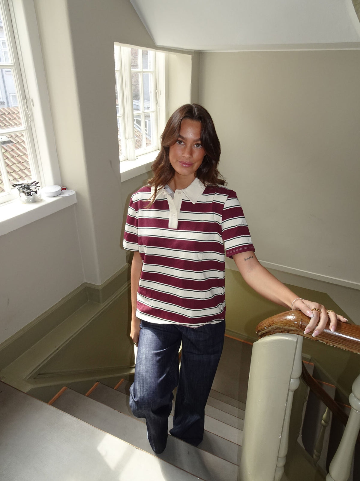 Linna striped polo – Red/beige/white