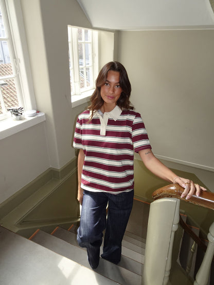 Linna striped polo – Red/beige/white