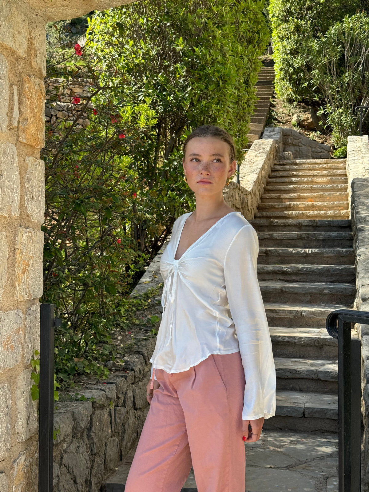 Denisi satin blouse - White