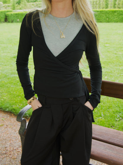 Hekla blouse with tie - Black