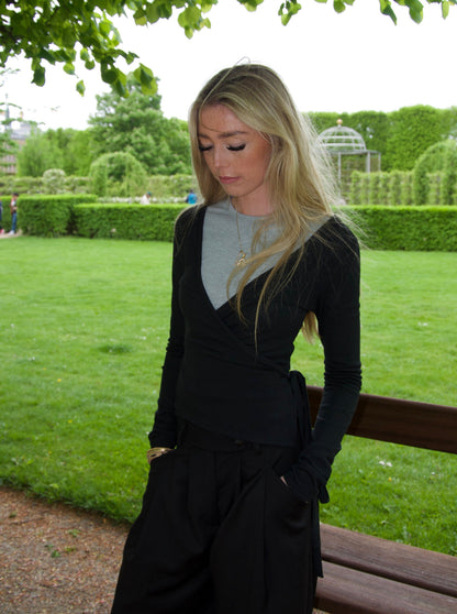 Hekla blouse with tie - Black