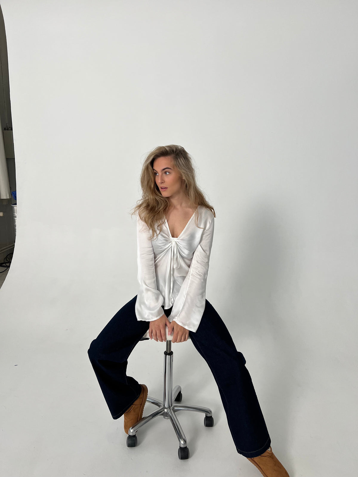 Denisi satin blouse - White