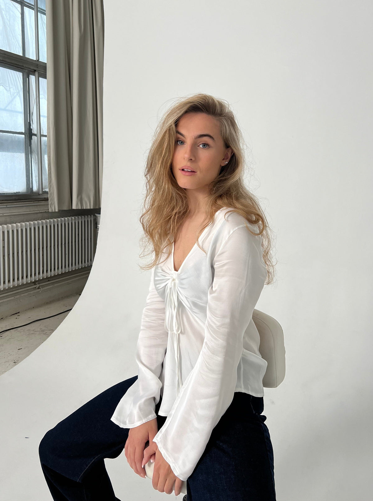 Denisi satin blouse - White