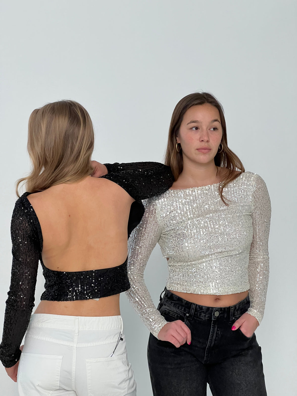 Babette open back blouse wtih sequins - Silver