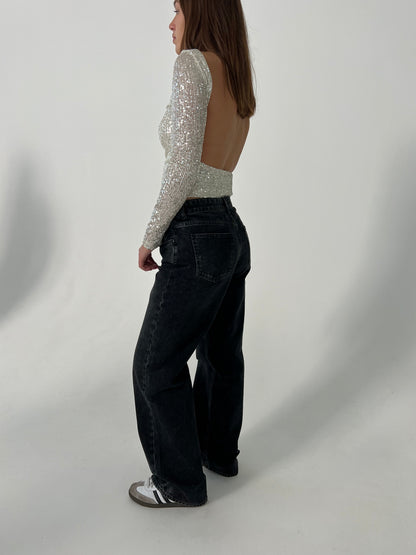 Babette open back blouse wtih sequins - Silver