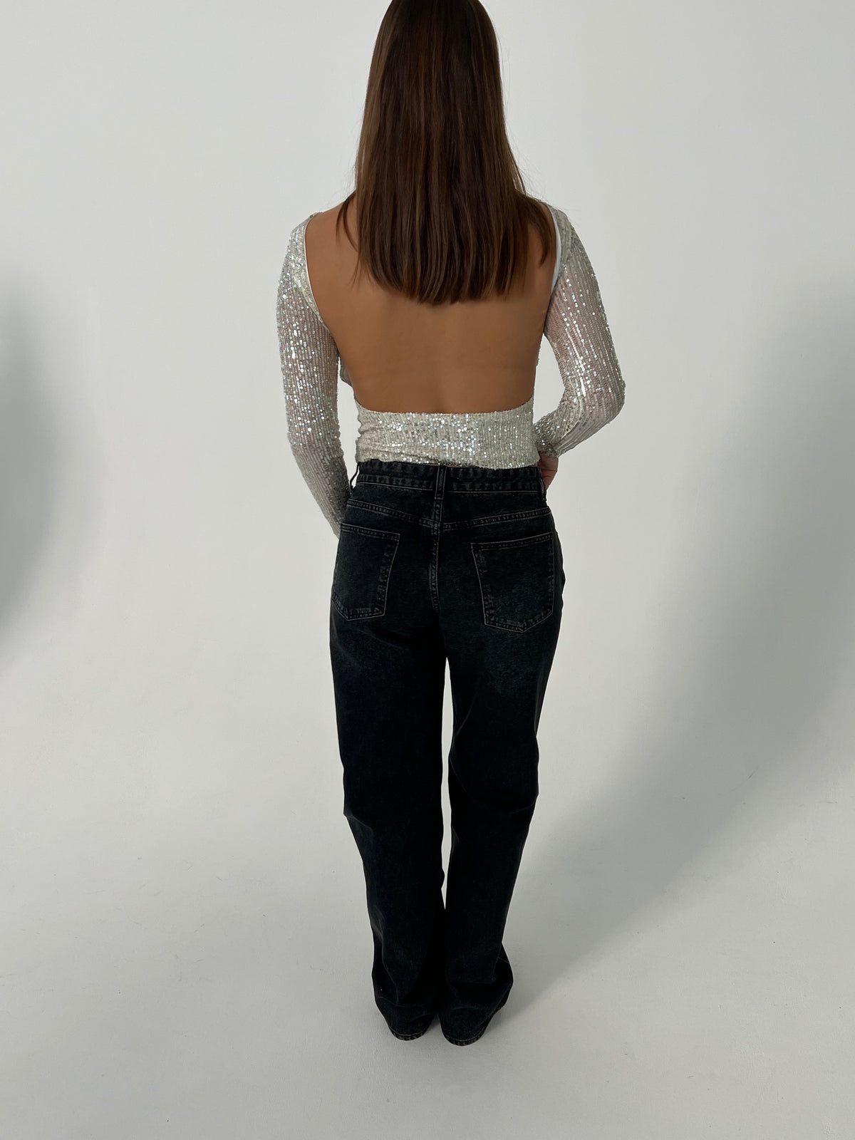 Babette open back blouse wtih sequins - Silver