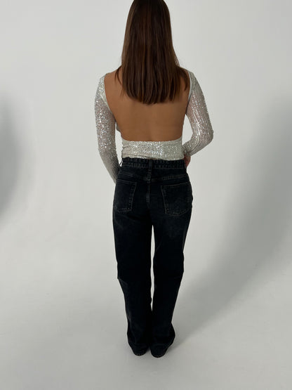 Babette open back blouse wtih sequins - Silver