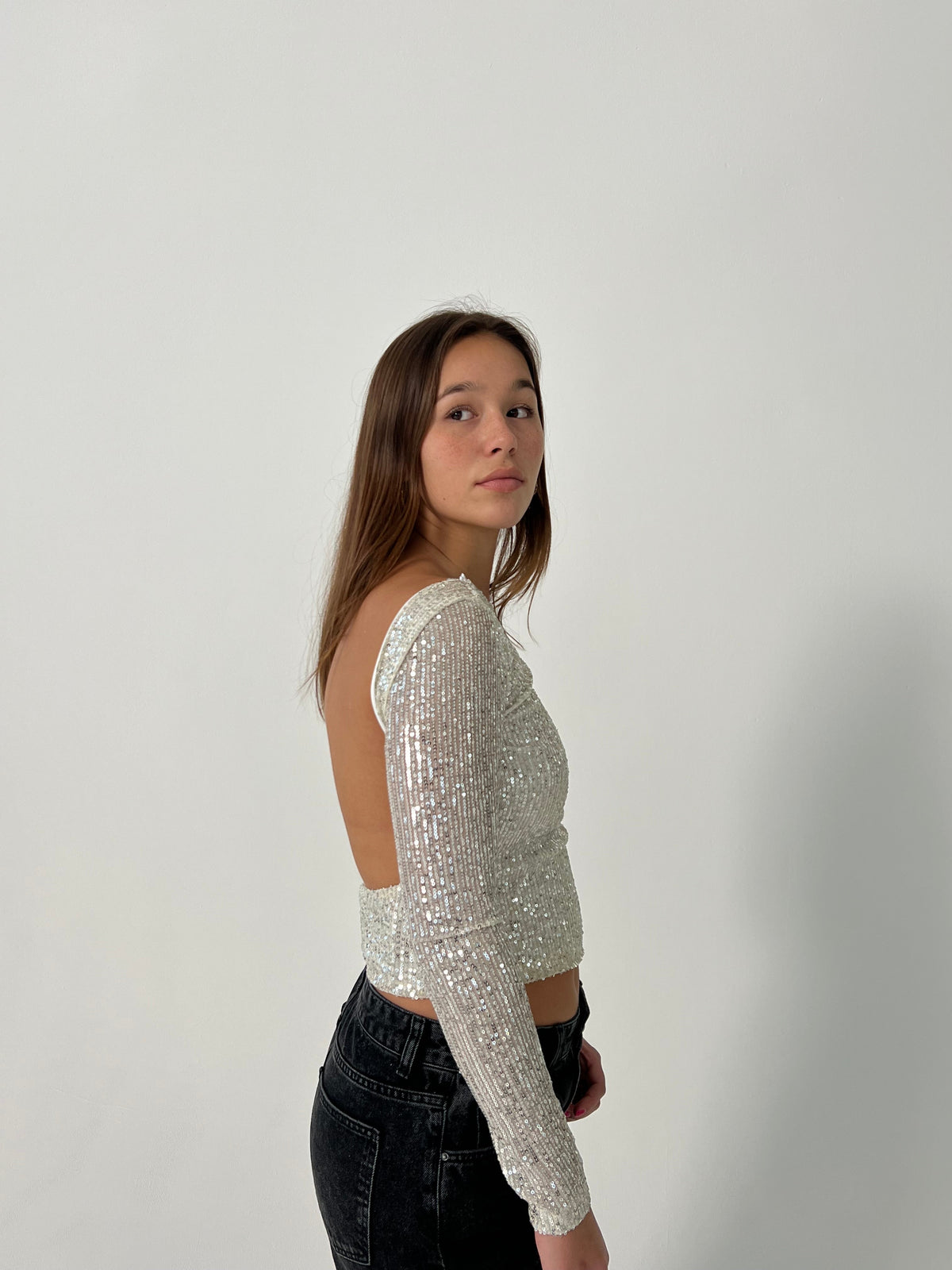 Babette open back blouse wtih sequins - Silver