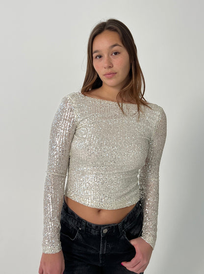 Babette open back blouse wtih sequins - Silver