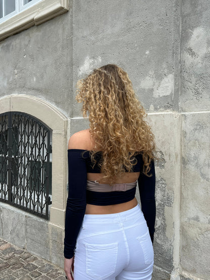 Karo off-shoulder blouse with open back - Navy