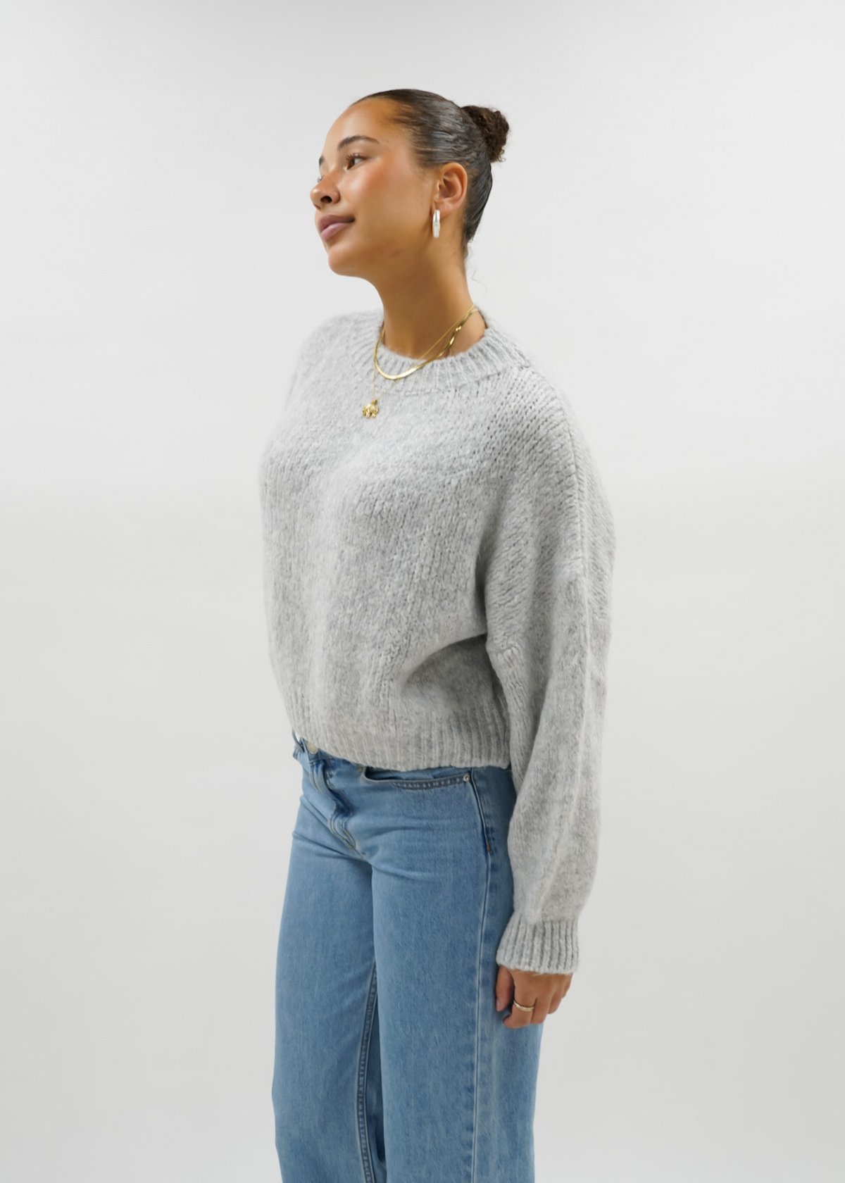 Knitted sweater light grey (tall)