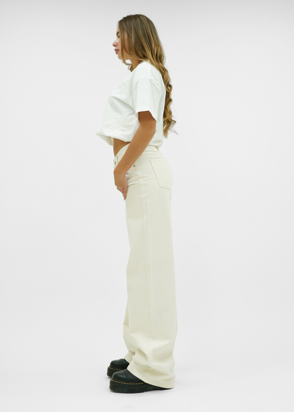 Mid waist super wide leg jeans crème (tall)