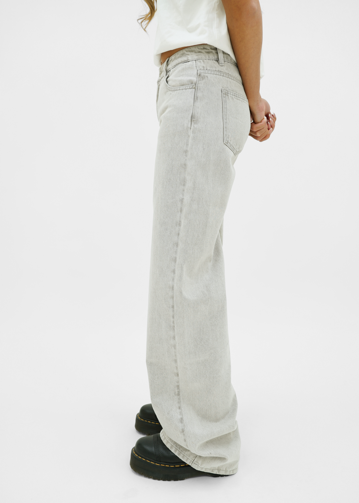 Mid waist super wide leg jeans light washed grey (tall)