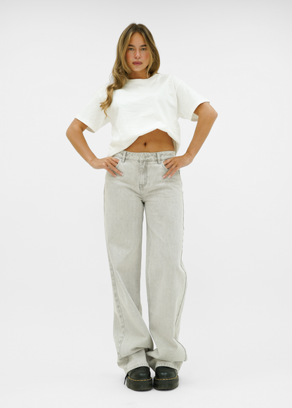 Mid waist super wide leg jeans light washed grey (tall)