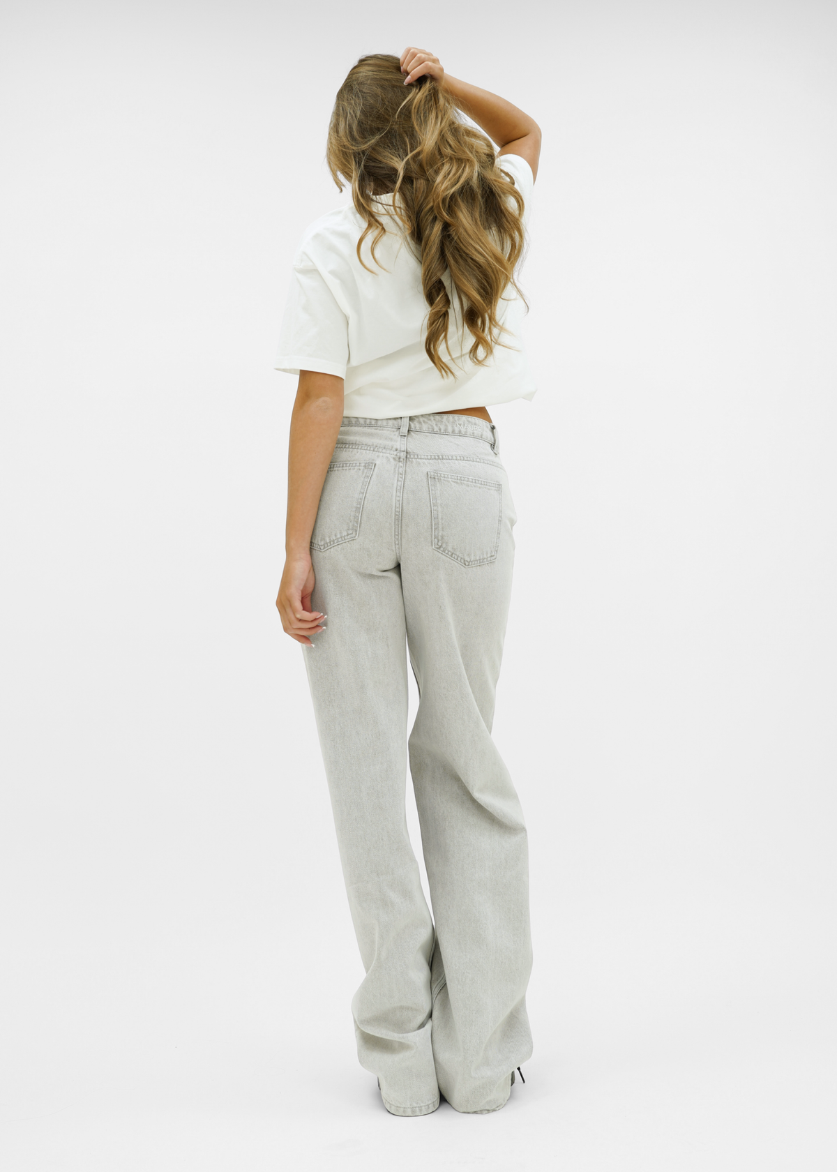 Mid waist super wide leg jeans light washed grey (tall)