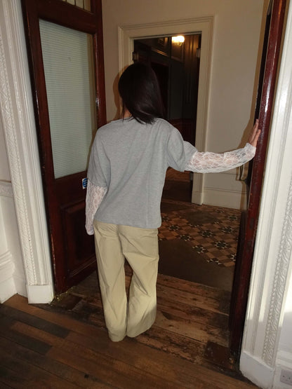 Tulsa t-shirt with lace sleeves - Grey/white