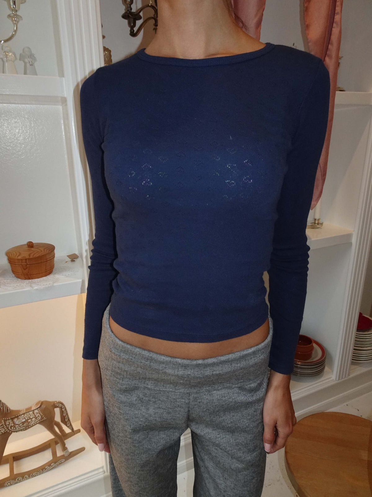 Amally long-sleeved blouse with embroidered hearts - Navy