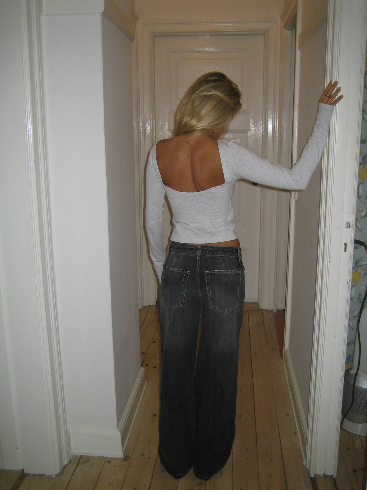 Lila blouse with open back - Grey