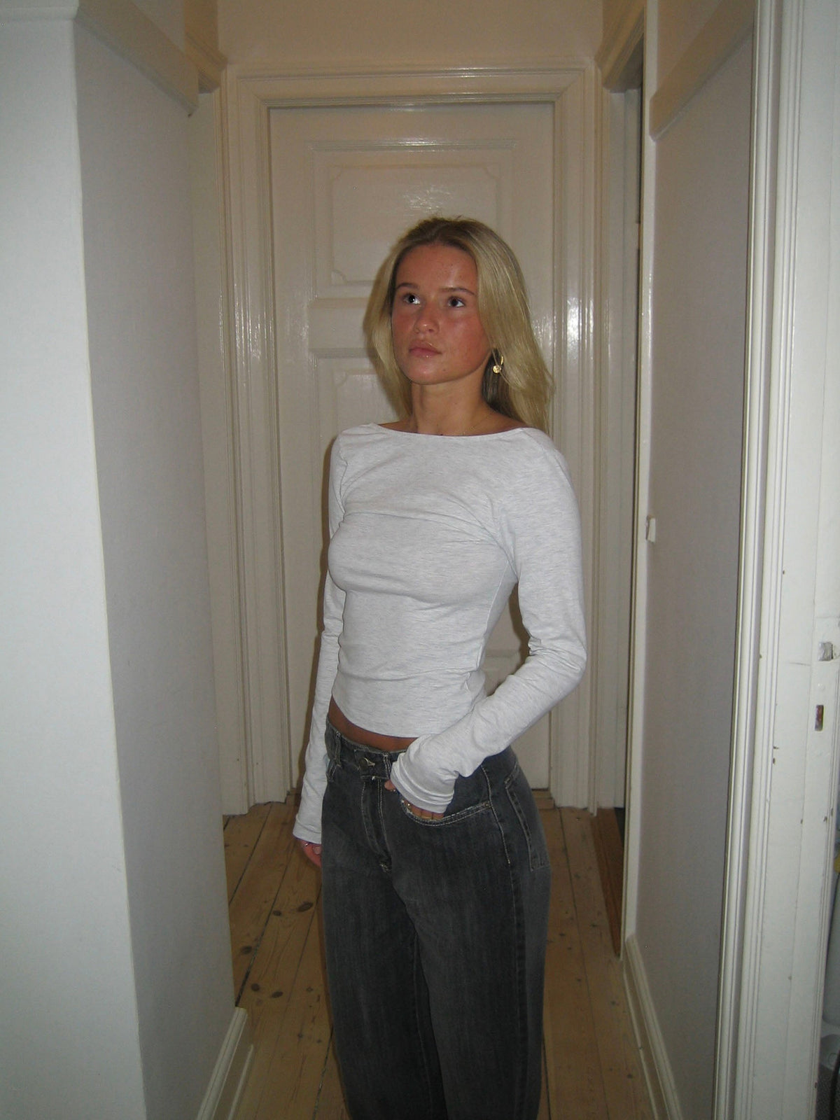 Lila blouse with open back - Grey