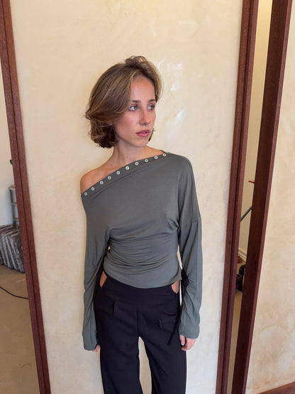 Ukana blouse with buttons - Khaki