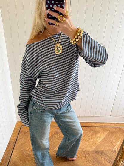 Scandivv blouse with stripes - Blue/brown