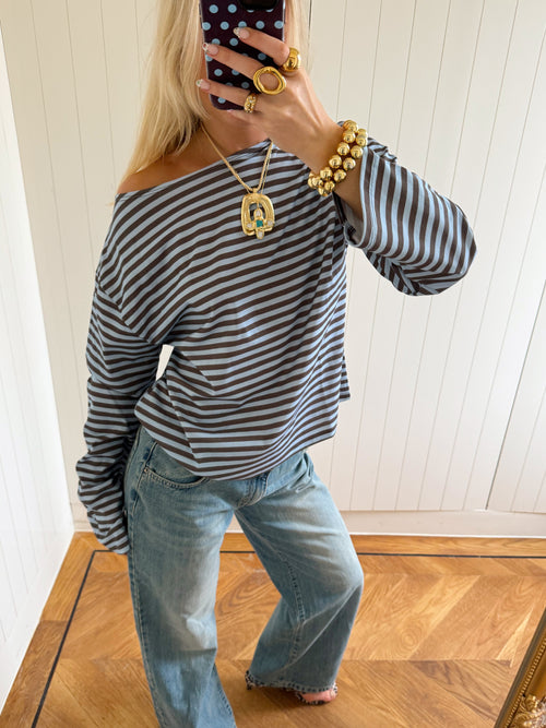 Scandivv blouse with stripes - Blue/brown