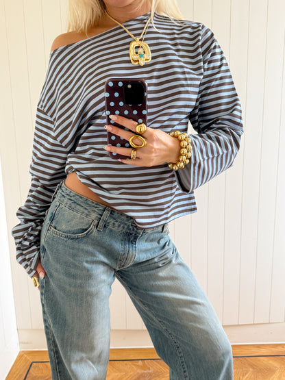 Scandivv blouse with stripes - Blue/brown