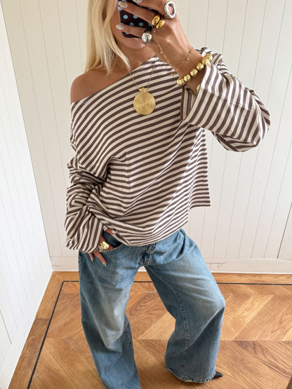Scandivv blouse with stripes – taupe/white