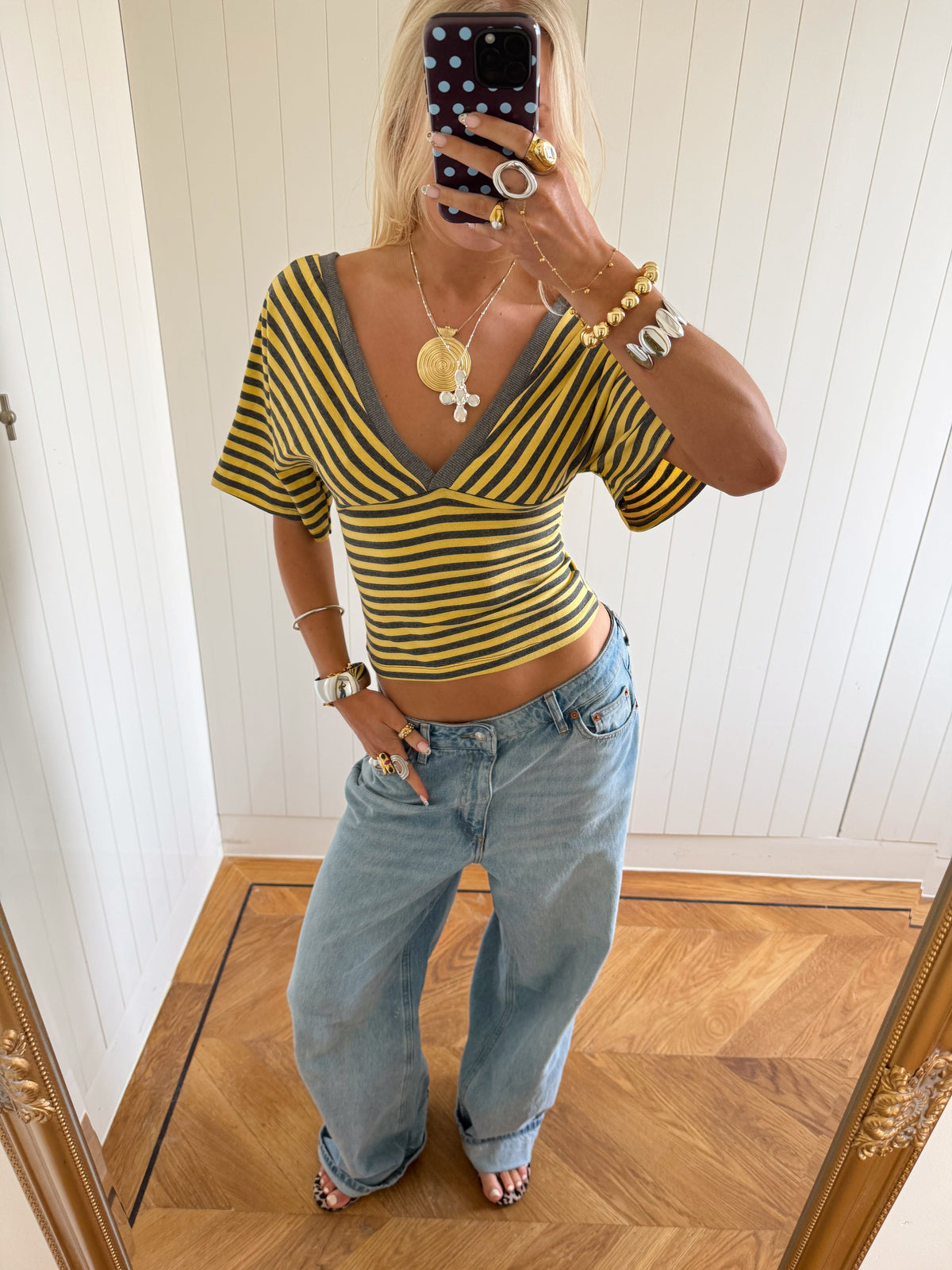 Scandivv blouse with stripes - Grey/yellow