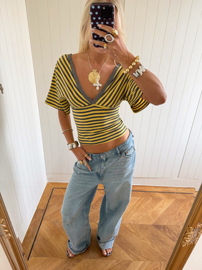 Scandivv blouse with stripes - Grey/yellow