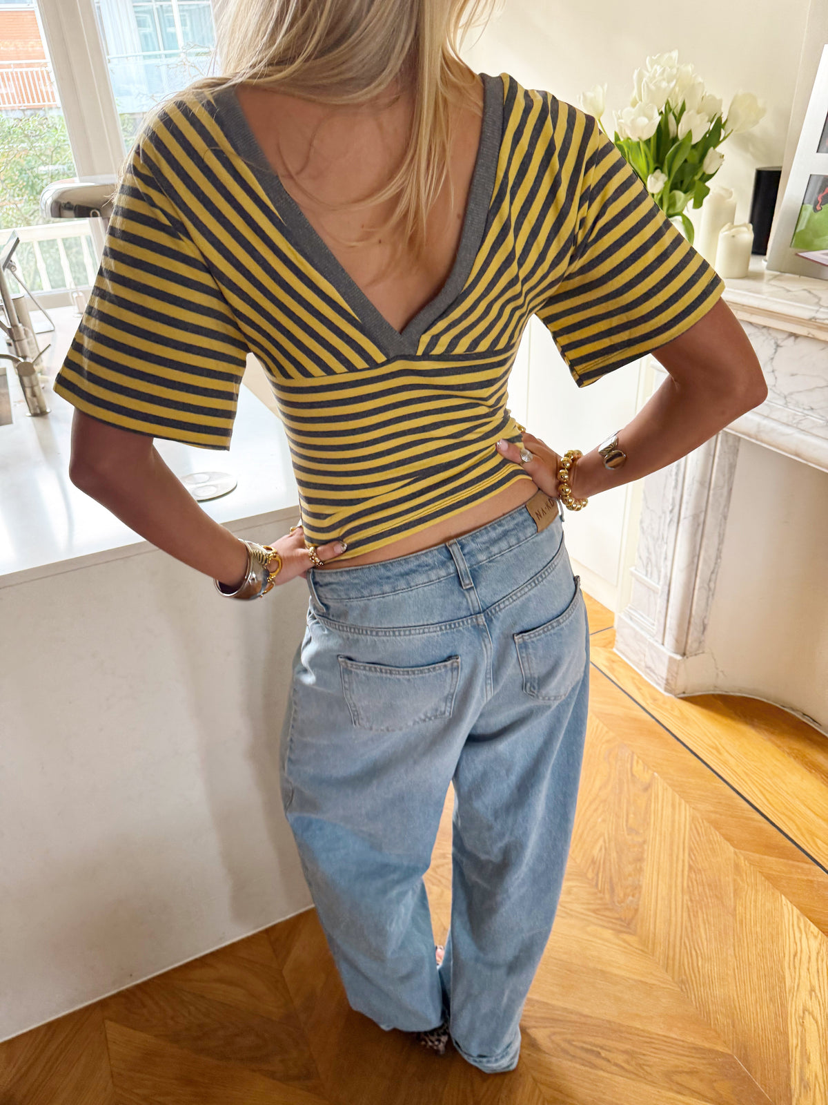 Scandivv blouse with stripes - Grey/yellow