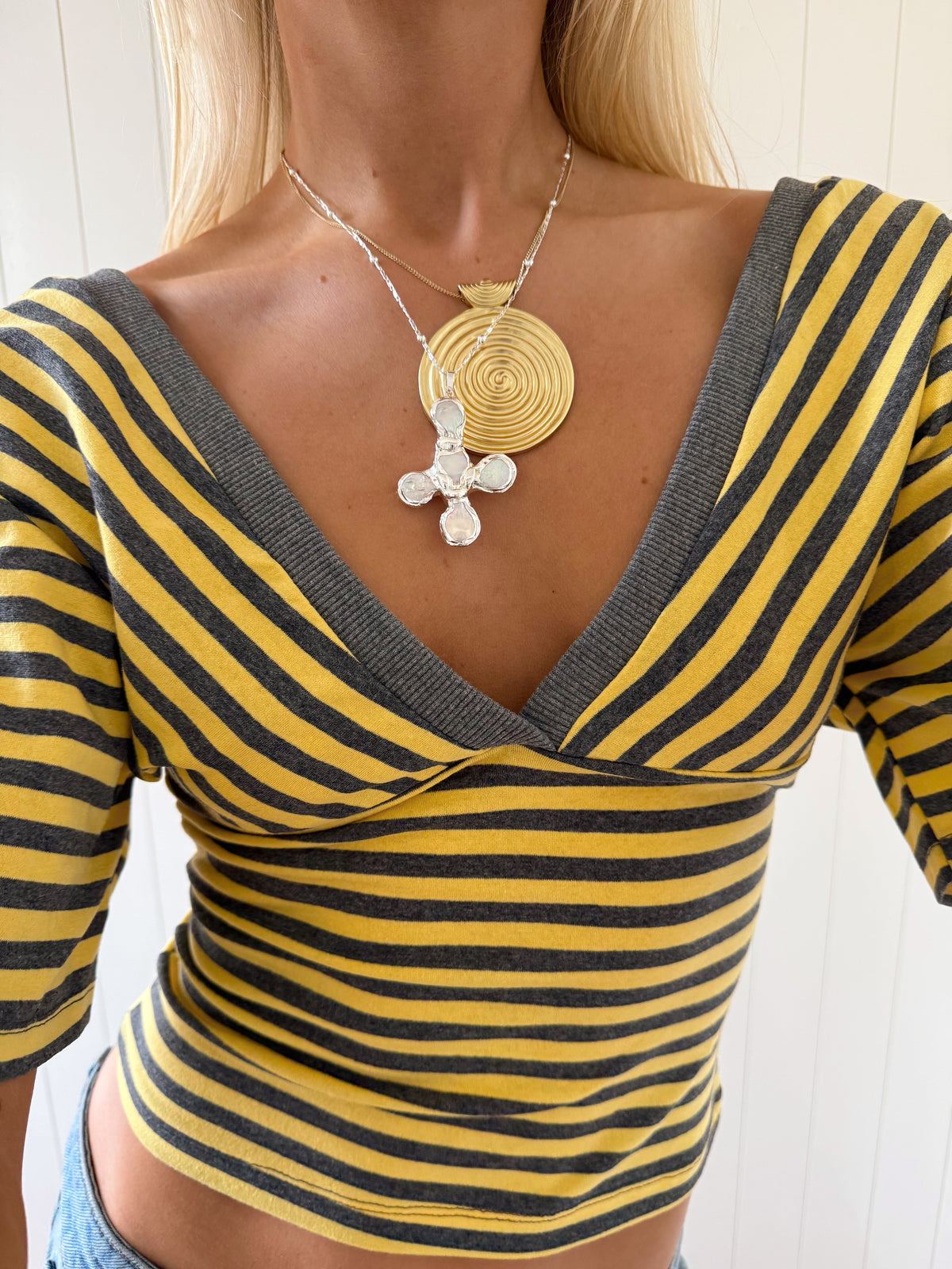 Scandivv blouse with stripes - Grey/yellow