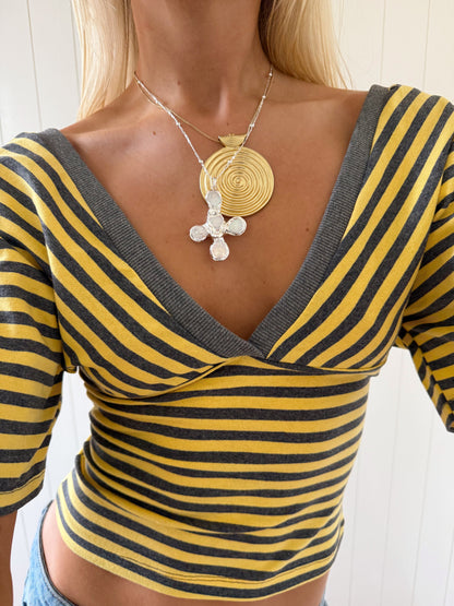 Scandivv blouse with stripes - Grey/yellow