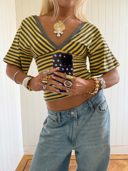 Scandivv blouse with stripes - Grey/yellow
