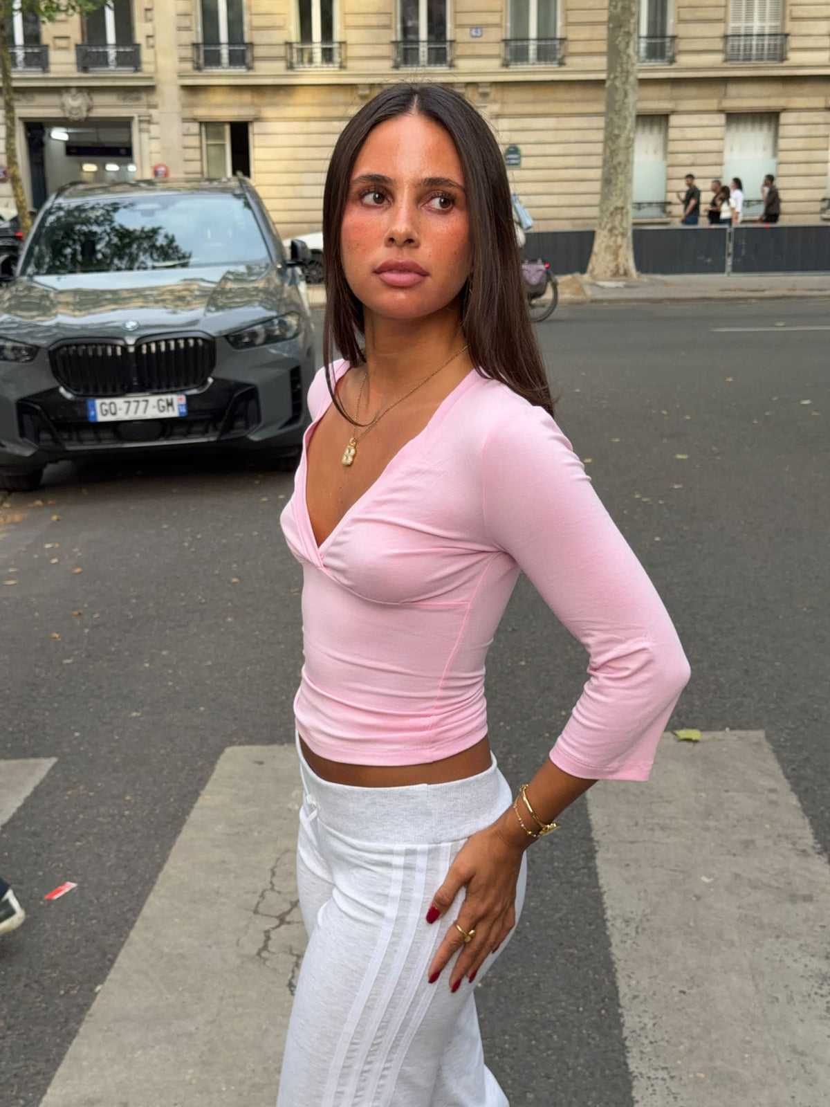 Penny v-neck blouse with 3/4 sleeves - Light pink