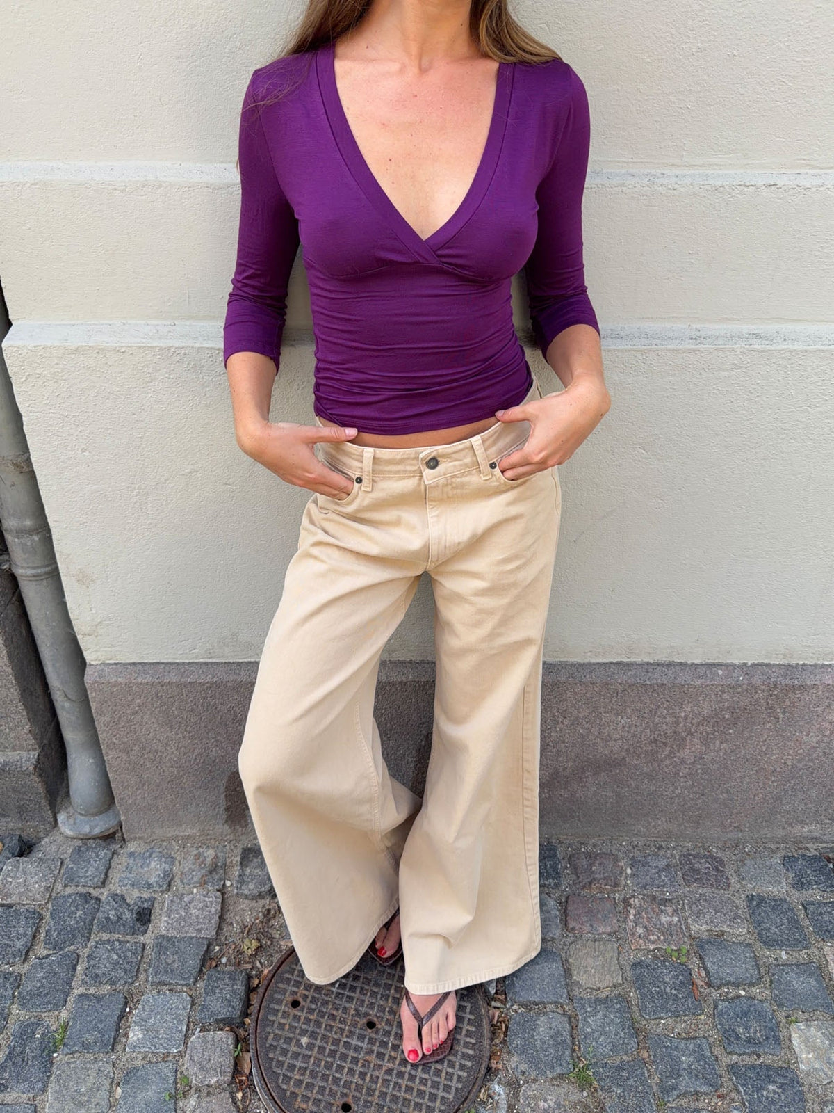 Penny v-neck blouse with 3/4 sleeves - Magenta