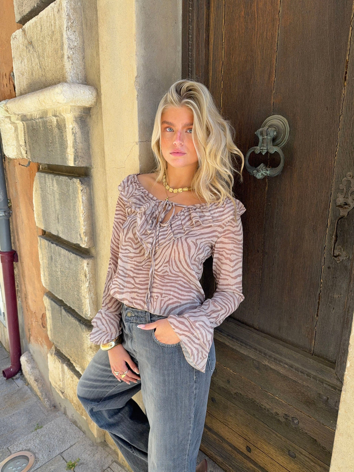 Capucine blouse with zebra print – Brown