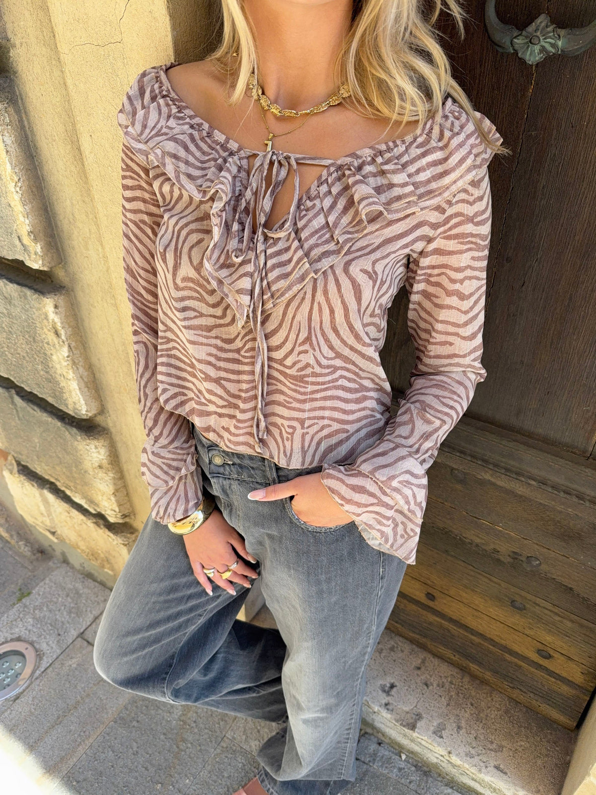 Capucine blouse with zebra print – Brown