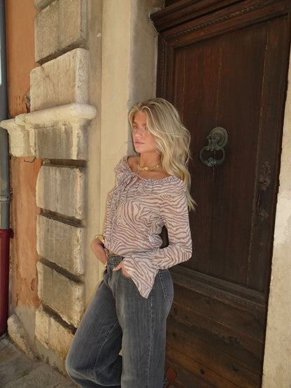 Capucine blouse with zebra print – Brown