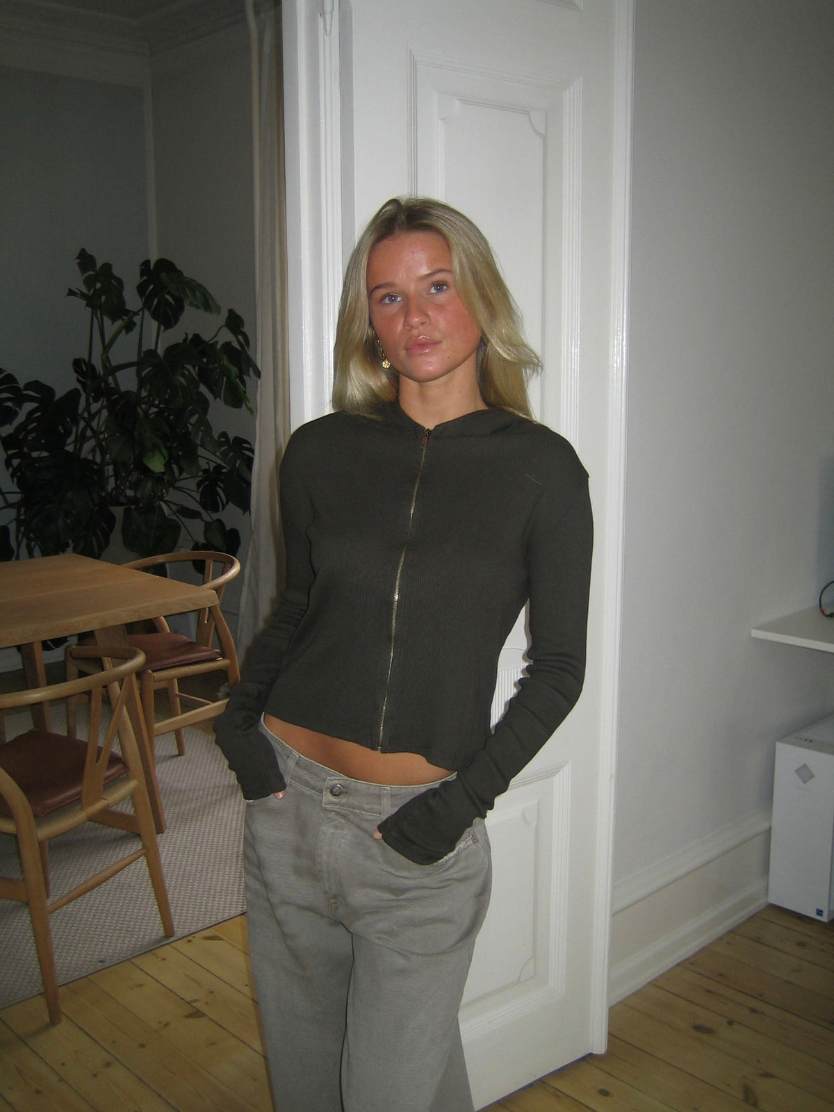 Isaline ribbed hoodie with zip - Brown