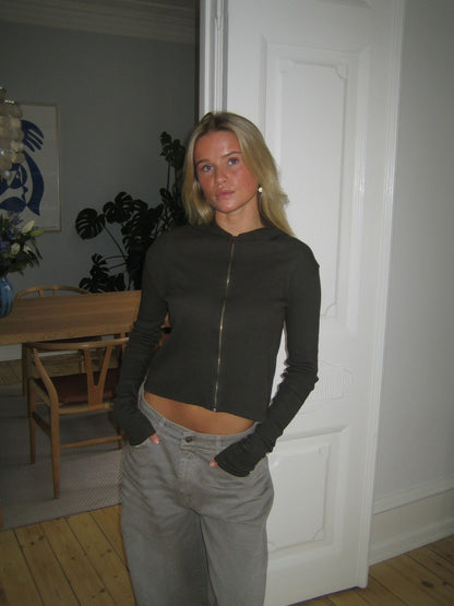 Isaline ribbed hoodie with zip - Brown