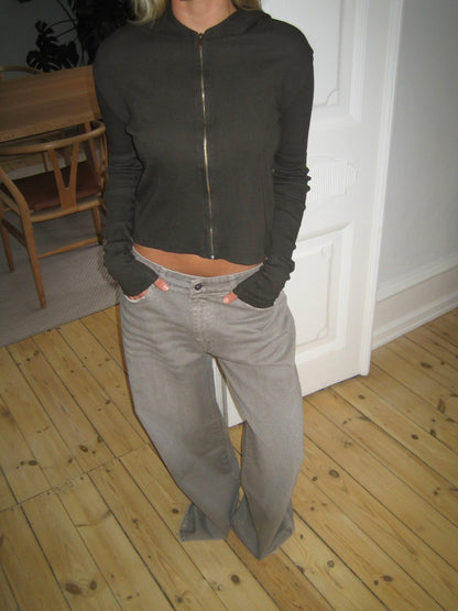 Isaline ribbed hoodie with zip - Brown