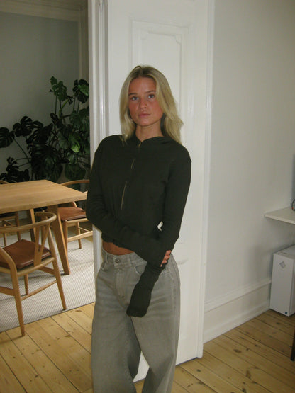 Isaline ribbed hoodie with zip - Brown