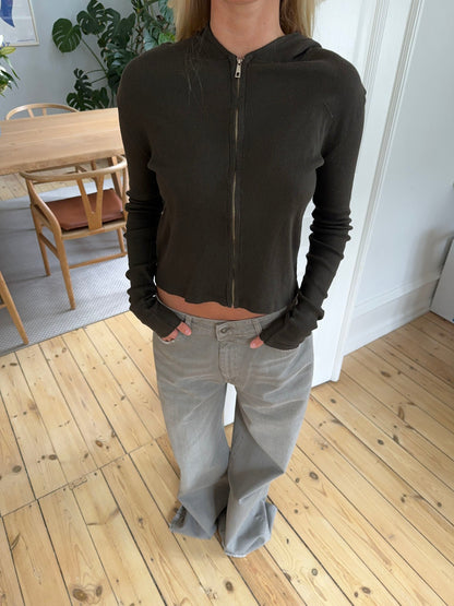 Isaline ribbed hoodie with zip - Brown
